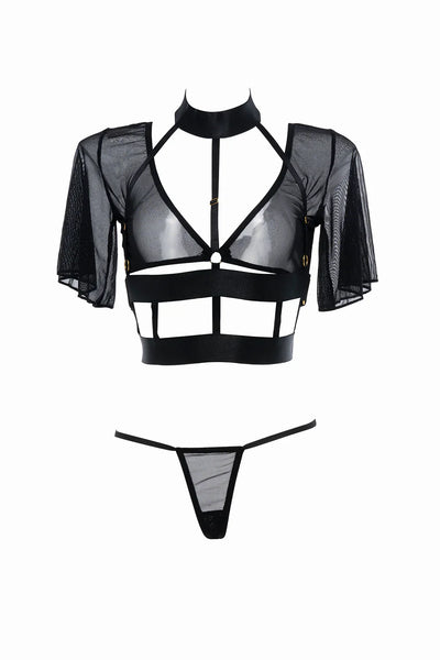 Allure Adore Dreamer Sheer Mesh Bra and G-String Set Black One Size