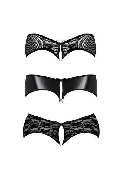 Magic Silk Panty Packs Split Back Crotchless Boy Short 3 pack Black