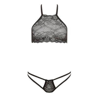 Barely Bare Dual Strap Panty Bralette Set Black One Size - Romantic Blessings