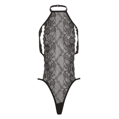 Barely Bare Peek A Boo Lace Teddy Black One Size - Romantic Blessings