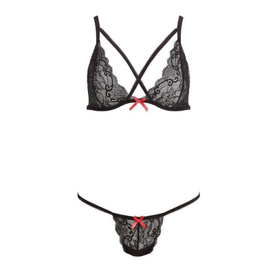 Barely Bare X Strap Bralette Set Black - Romantic Blessings