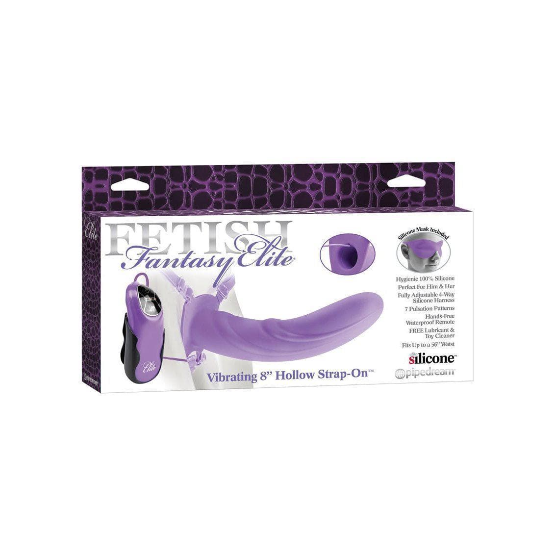 Fantasy Elite Vibrating 8 Inch Hollow Strap On Silicone Waterproof Purple - Romantic Blessings