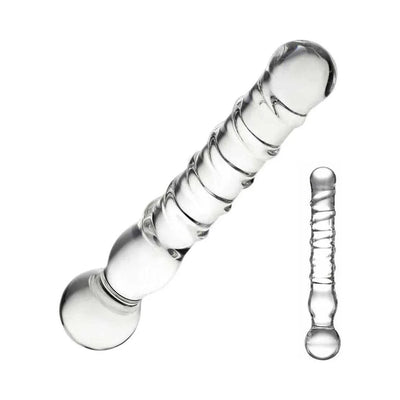 Joystick Textured Glass Dildo Clear - Romantic Blessings
