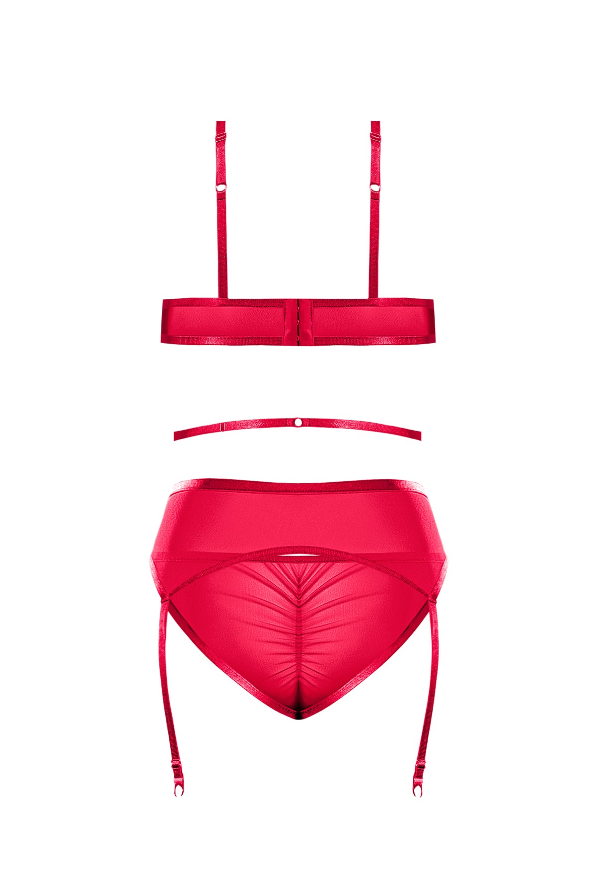 Magic Silk Sheer Mesh Bra Garter Belt & Panty Set Red
