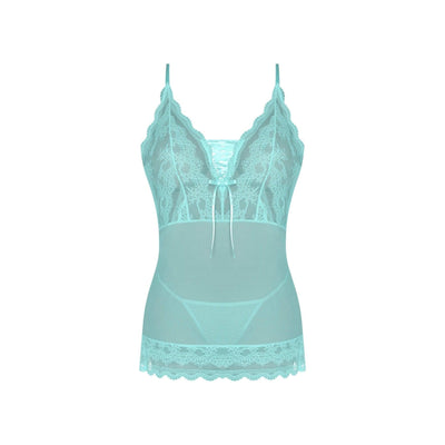 Magic Silk Seabreeze Lace-Up Chemise & G-String Turquoise - Romantic Blessings