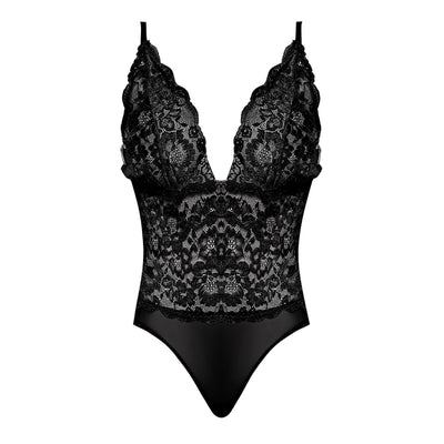 Magic Silk Risque Business Teddy with Lace Bra Cups and Snap Crotch Black - Romantic Blessings
