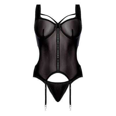 Magic Silk Sheer Mesh Merry Widow & G-String Black - Romantic Blessings