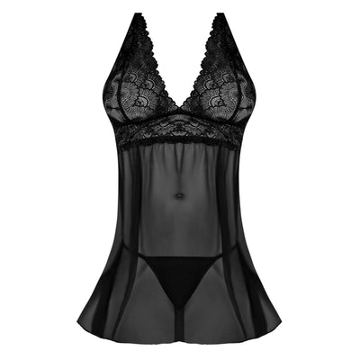 Magic Silk Sexy Time Baby Doll with Fly Away Back & G-String Black - Romantic Blessings