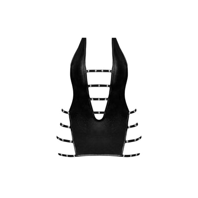 Magic Silk Lust Fetish Portia Leather Look Mini Dress Black - Romantic Blessings