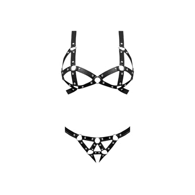 Magic Silk Lust Fetish Concordia Strappy Cage Bra & G-String Black - Romantic Blessings