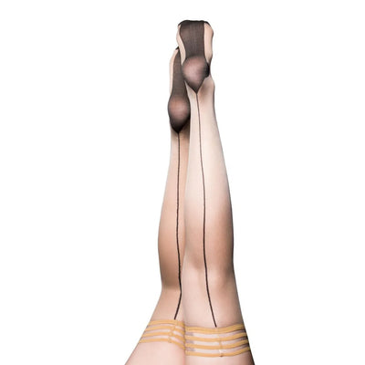 Kixies Ruby Black Back Seam Cuban Heel Sheer Thigh Highs Nude - Romantic Blessings