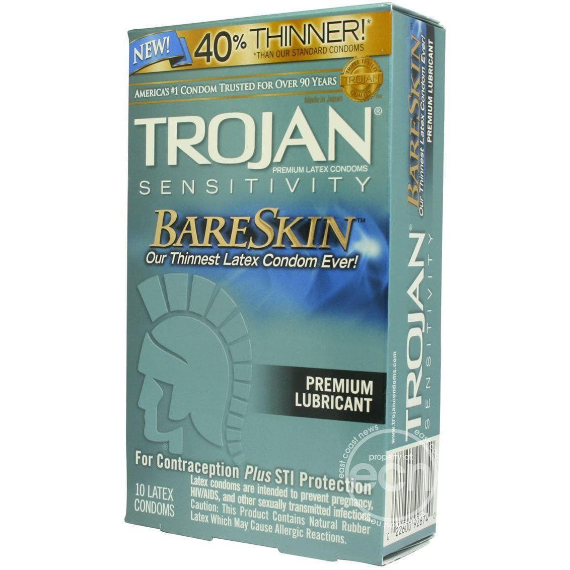 Trojan Condom Sensitivity Bare Skin Lubricated 10 Pack - Romantic Blessings