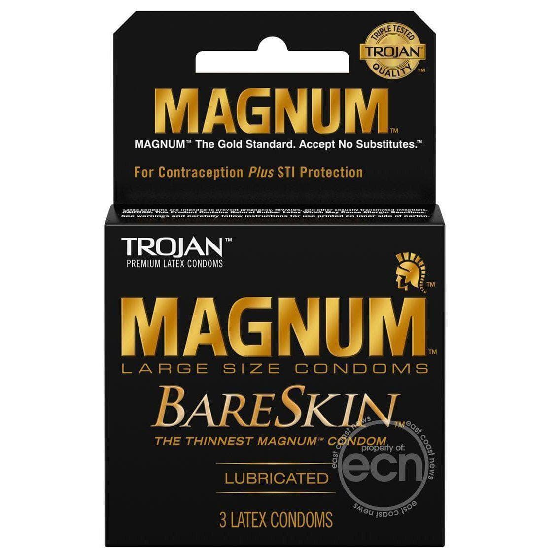 Trojan Magnum Bareskin Lubricated Latex Condoms 3-Pack Large - Romantic Blessings
