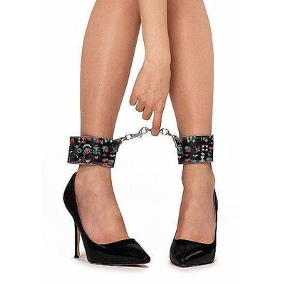 Shots Ouch! Old School Tattoo Style Adjustable Printed Velcro Ankle Cuffs Multi-Color - Romantic Blessings