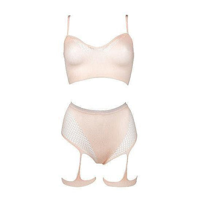 Shots Le Desir 2-Piece Bra Set With Garters Pink O/S - Romantic Blessings