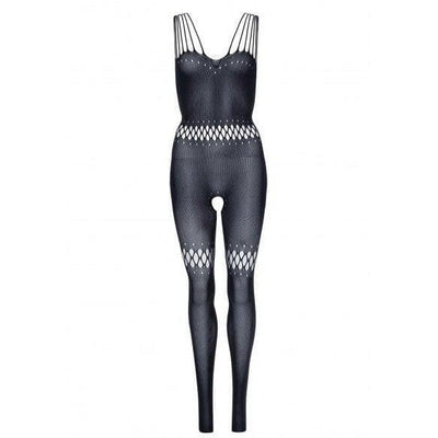 Leg Avenue Sheer Teardrop Net Detail Twist Halter Bodystocking Black - Romantic Blessings