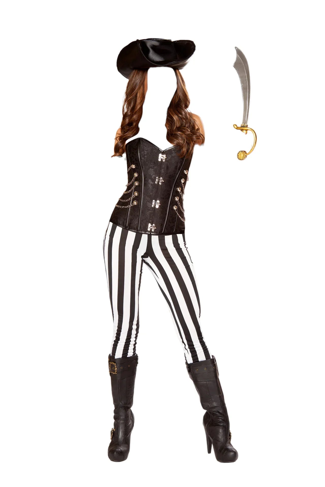 Roma Costume 5 PC Seven Seas Hottie Lace Up Corset & Pants Black/White