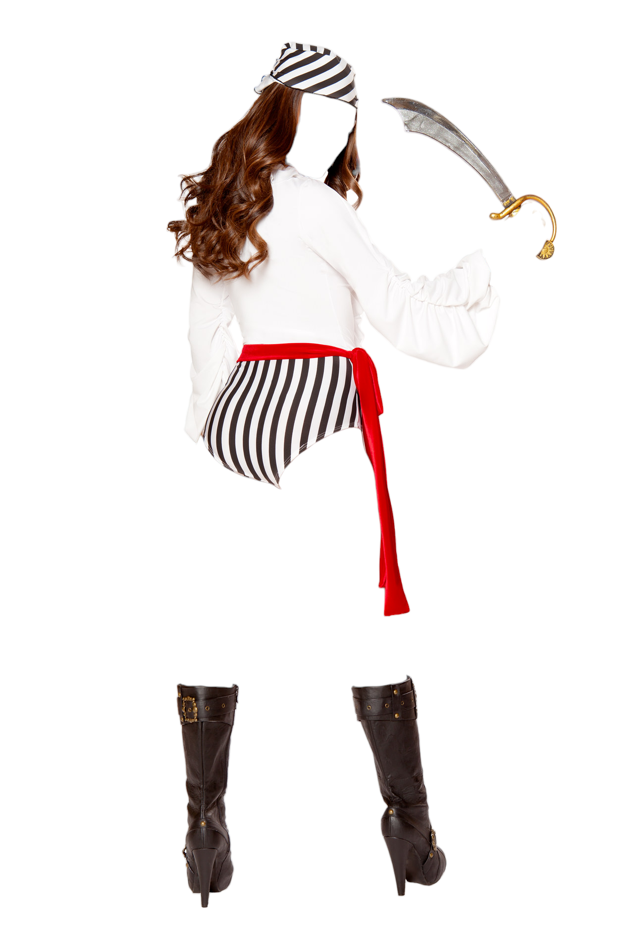 Roma Costume 3 PC Pirate Scoundrel Romper with Lace Up Detail Black/White/Red