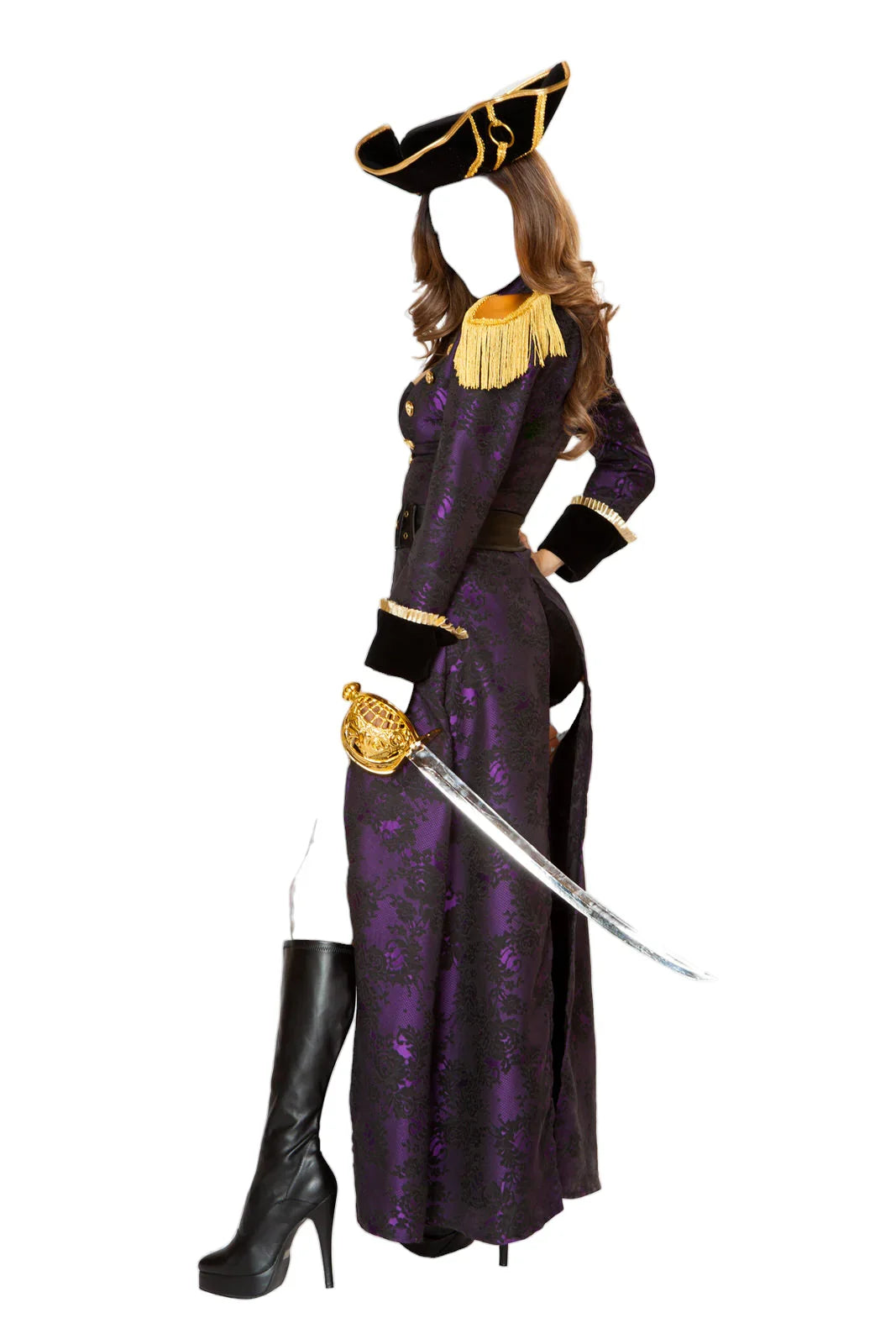 Roma Costume 4 PC Pirate Queen Romper & Long Coat Black/Purple/Gold
