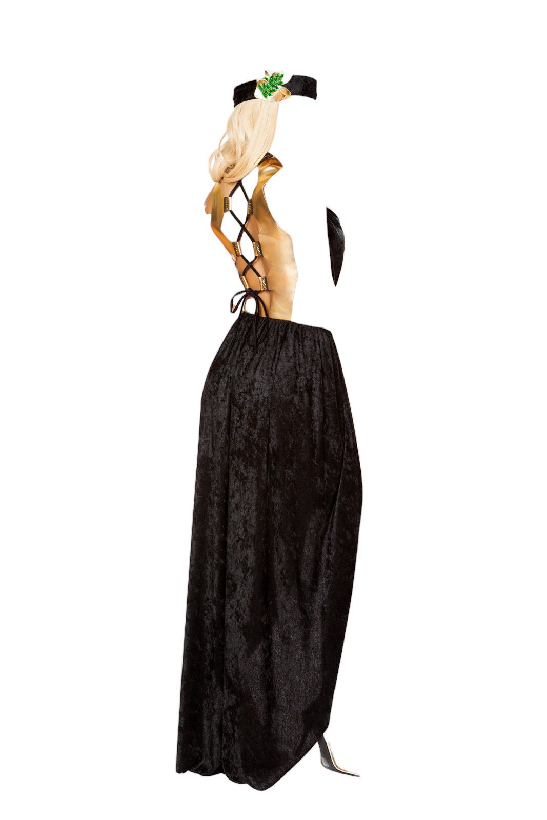 Roma Costume 2 PC Greek Goddess Long Dress with Lace-Up Back Black/Gold
