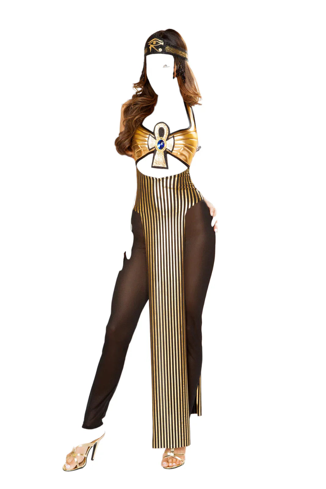 Roma Costume 3 PC Cleopatra Padded Top with Mesh Tights Black/Gold