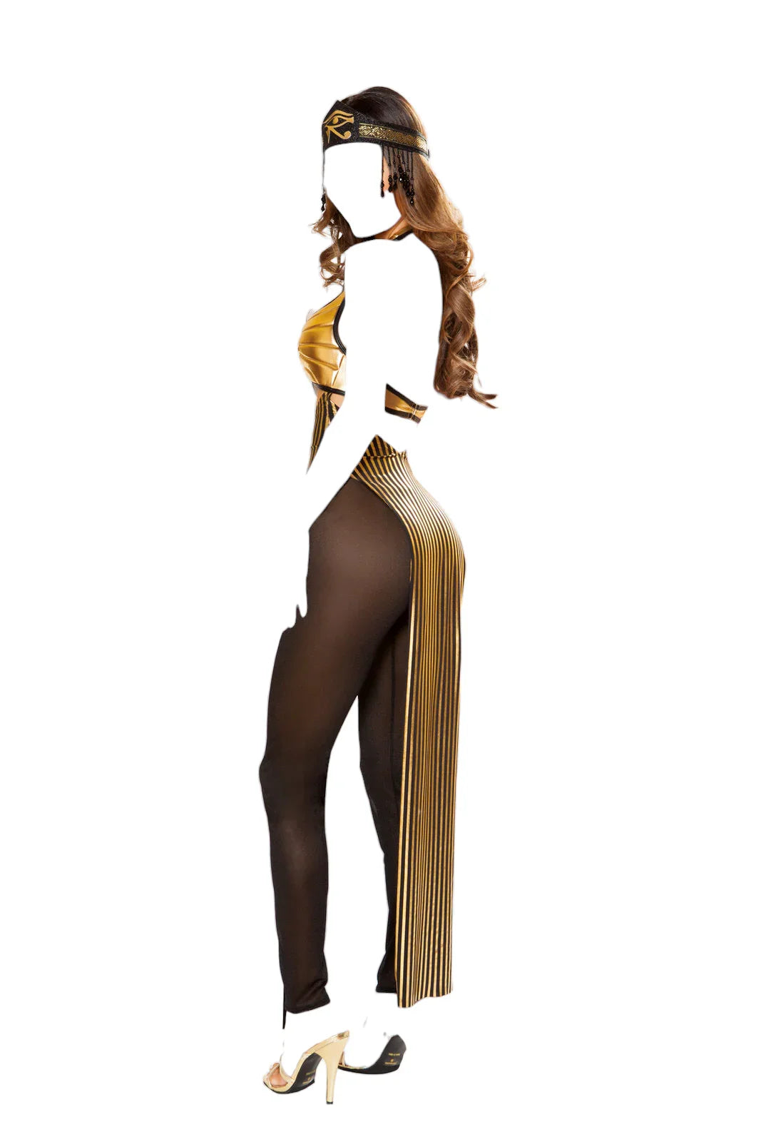 Roma Costume 3 PC Cleopatra Padded Top with Mesh Tights Black/Gold