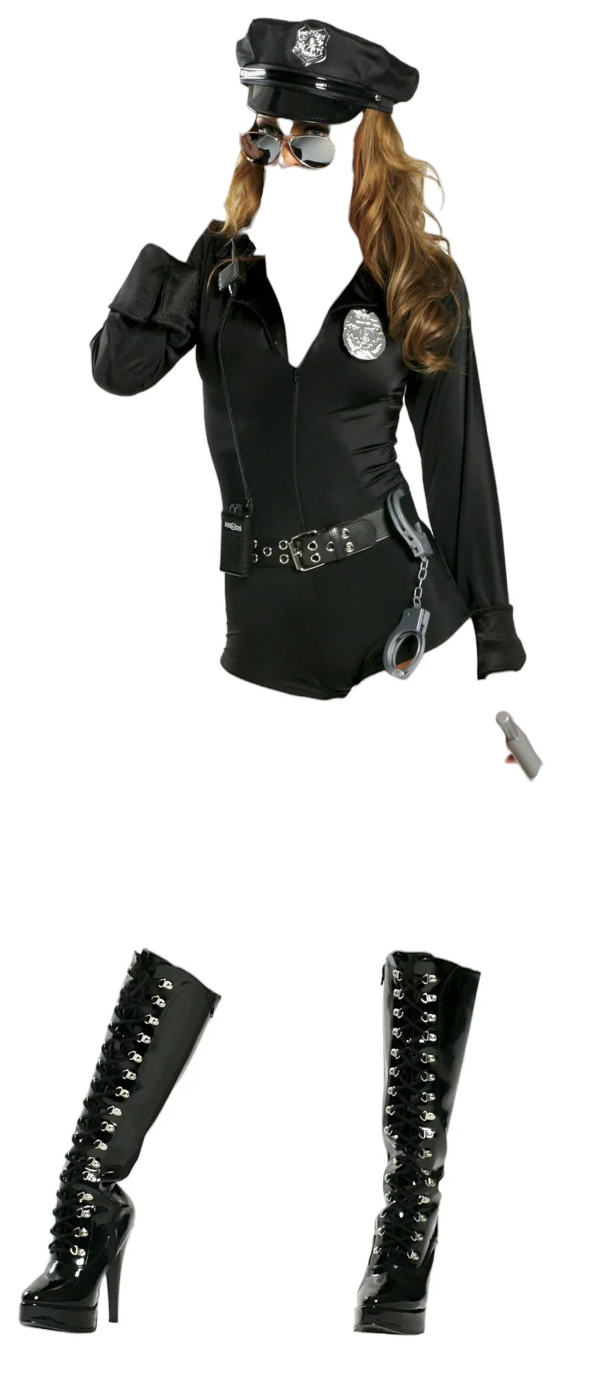 Roma Costume 7 Pc Lady Law Police Officer Romper Black