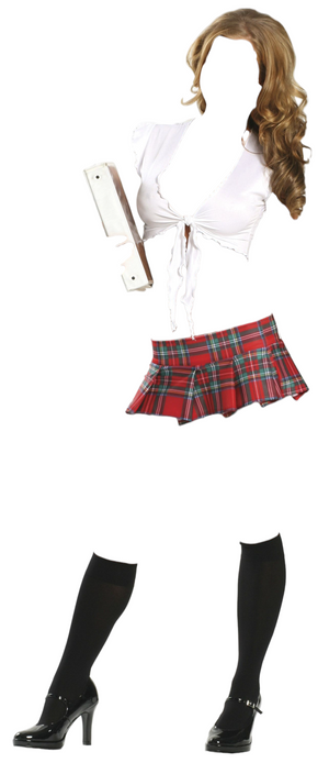 Roma Costume 2 Pc Naughty School Girl with White Tie Top and Red Plaid Pleated Skirt