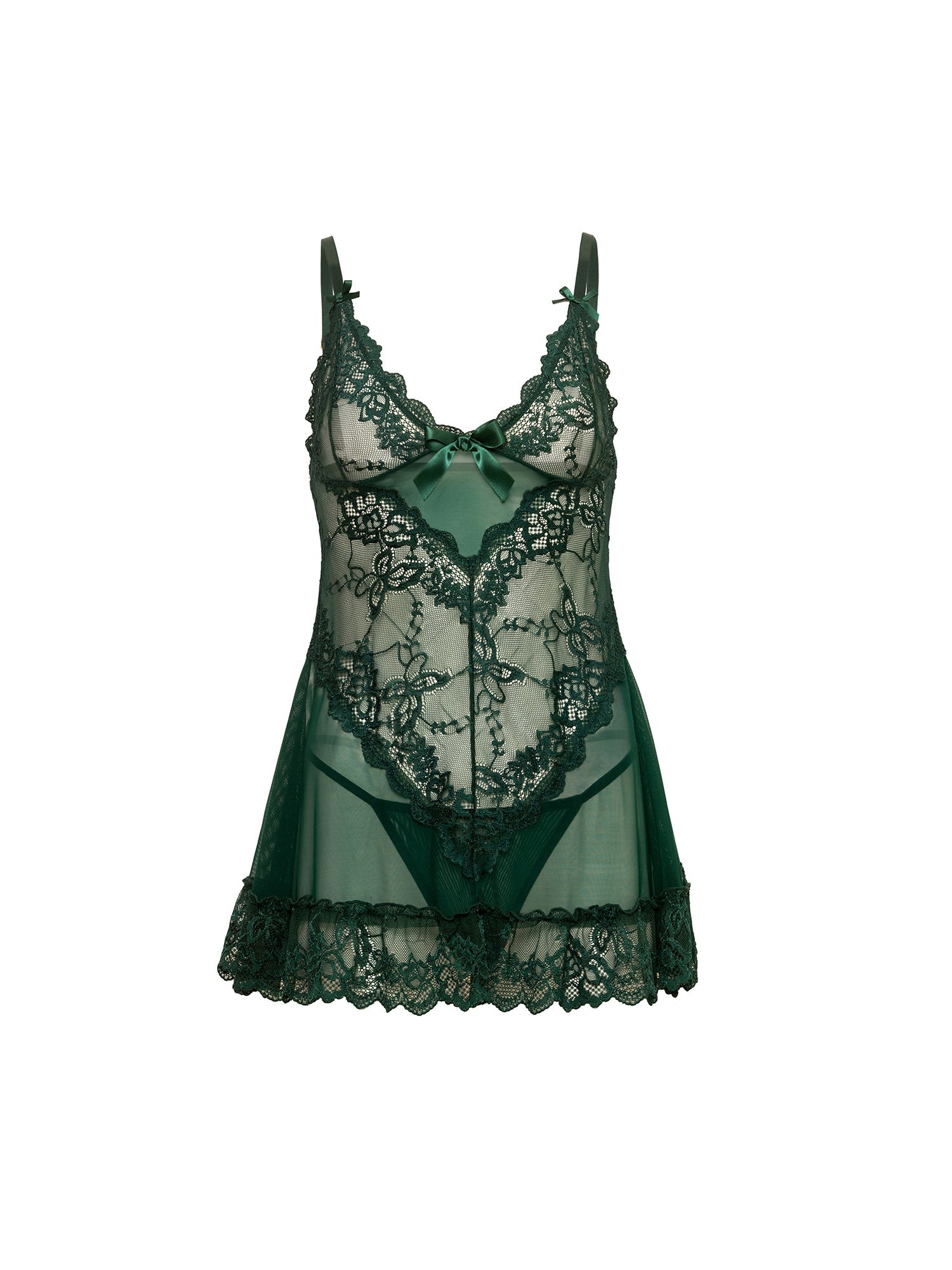 Valentine Lacey Babydoll with G-String Green