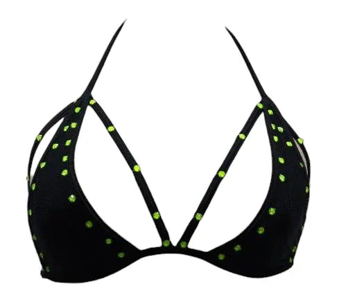 Escante Jeweled Glow Dot Strappy Triangle Top Tri Bra Black One Size