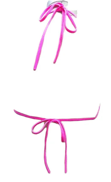 Escante Jeweled Hi Neck Jeweled Ring Accent Bra Neon Pink One Size