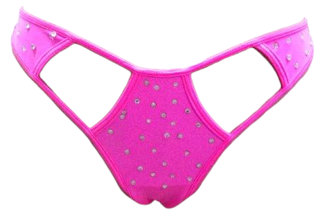 Escante Hi Neck Jeweled Cut Out Front Thong Neon Pink One Size