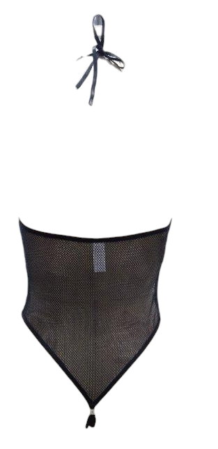 Escante Boxed Jeweled Front Fishnet Teddy Black One Size