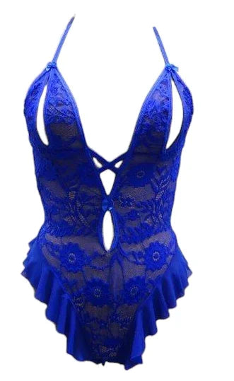 Escante Boxed Lace Peek-A-Boo Teddy Royal Blue One Size