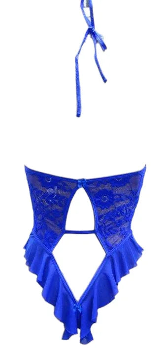 Escante Boxed Lace Peek-A-Boo Teddy Royal Blue One Size