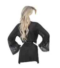 Escante Mix & Match Mesh & Lace Robe with Ribbon Belt Black