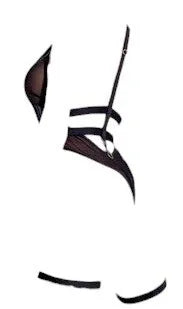 Mapale Sheer Bodysuit with Deep Neckline with Adjustable Crotch and Garters Black