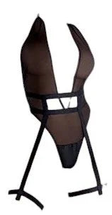 Mapale Sheer Bodysuit with Deep Neckline with Adjustable Crotch and Garters Black