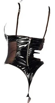 Mapale Underwire Cup Wetlook Vinyl Bodysuit with Fishnet Details Black