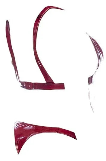 Mapale 2 PC Wetlook Vinyl Bralette with Matching Thong Gloss Wine
