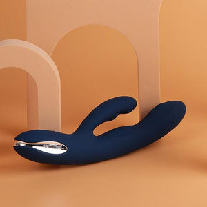 Svakom Aylin Silicone Powerful Pulsating Dual-Headed Rabbit Style Vibrator Blue/Silver