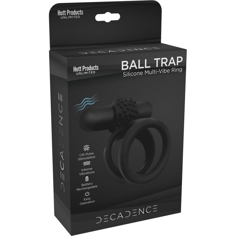 Decadence Ball Trap Dual Strap Penis & Ball Ring With Power Bullet
