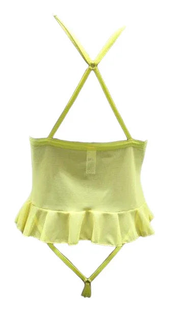 Escante Lace & Mesh Teddy with Criss Cross Back Lemonade