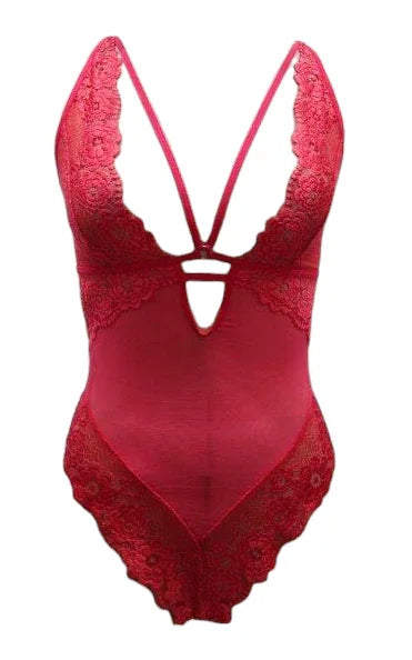 Escante Lace & Mesh Strappy Teddy Papaya