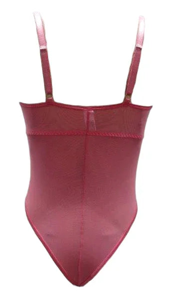 Escante Embroidered Lace Underwire Cup Teddy with Open Crotch Coral