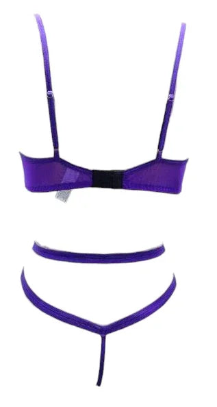 Escante Lace & Mesh Strappy Underwire Cup Teddy Purple Magic