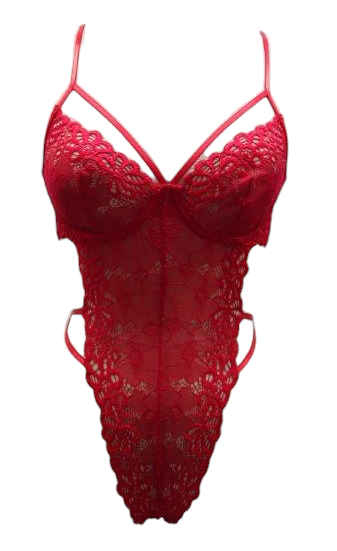 Escante Mix & Match Lace Open Back Teddy with Underwire Cups Red