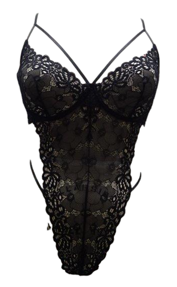 Escante Mix & Match Lace Open Back Teddy with Underwire Cups Black