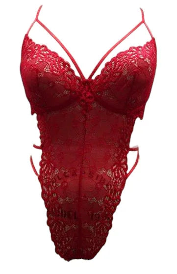Escante Mix & Match Lace Open Back Teddy with Underwire Cups Red