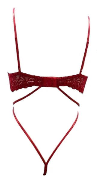 Escante Mix & Match Lace Open Back Teddy with Underwire Cups Red